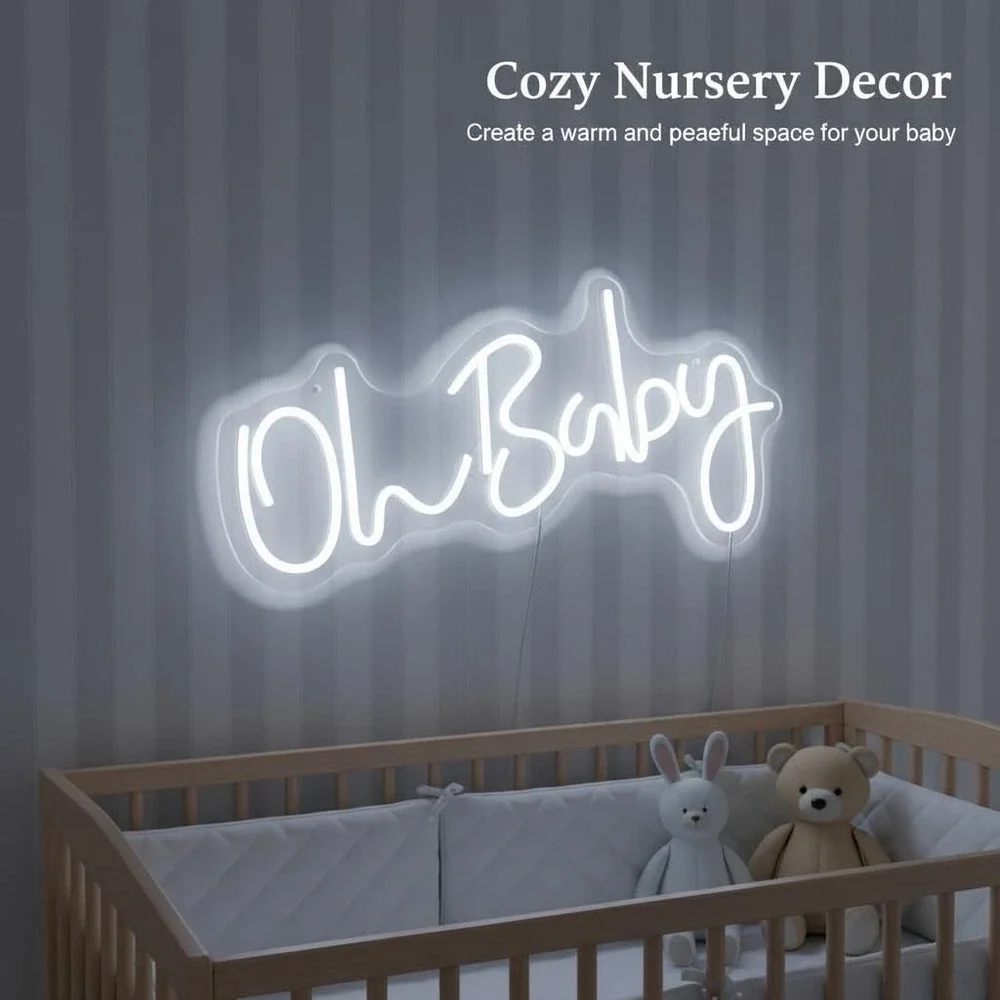 Oh Baby Neon Sign Light Up Letters for Backdrop Nursery Wall Decor 17 x 8 Inch